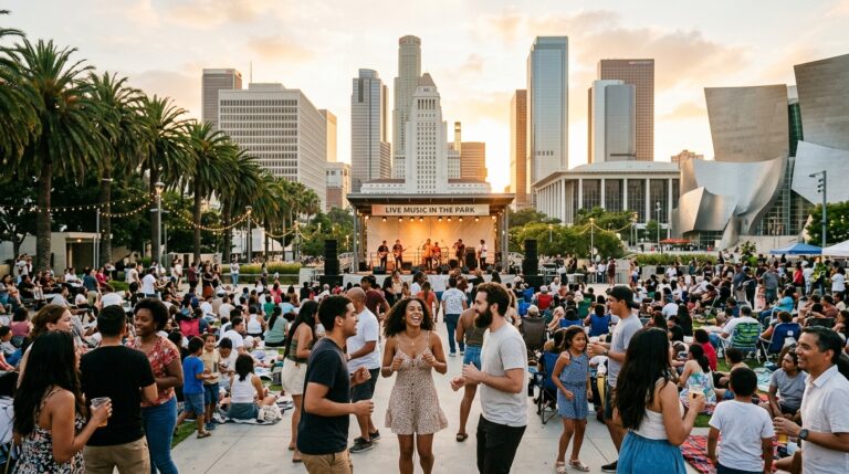 Crowd enjoying a free summer event in Downtown Los Angeles