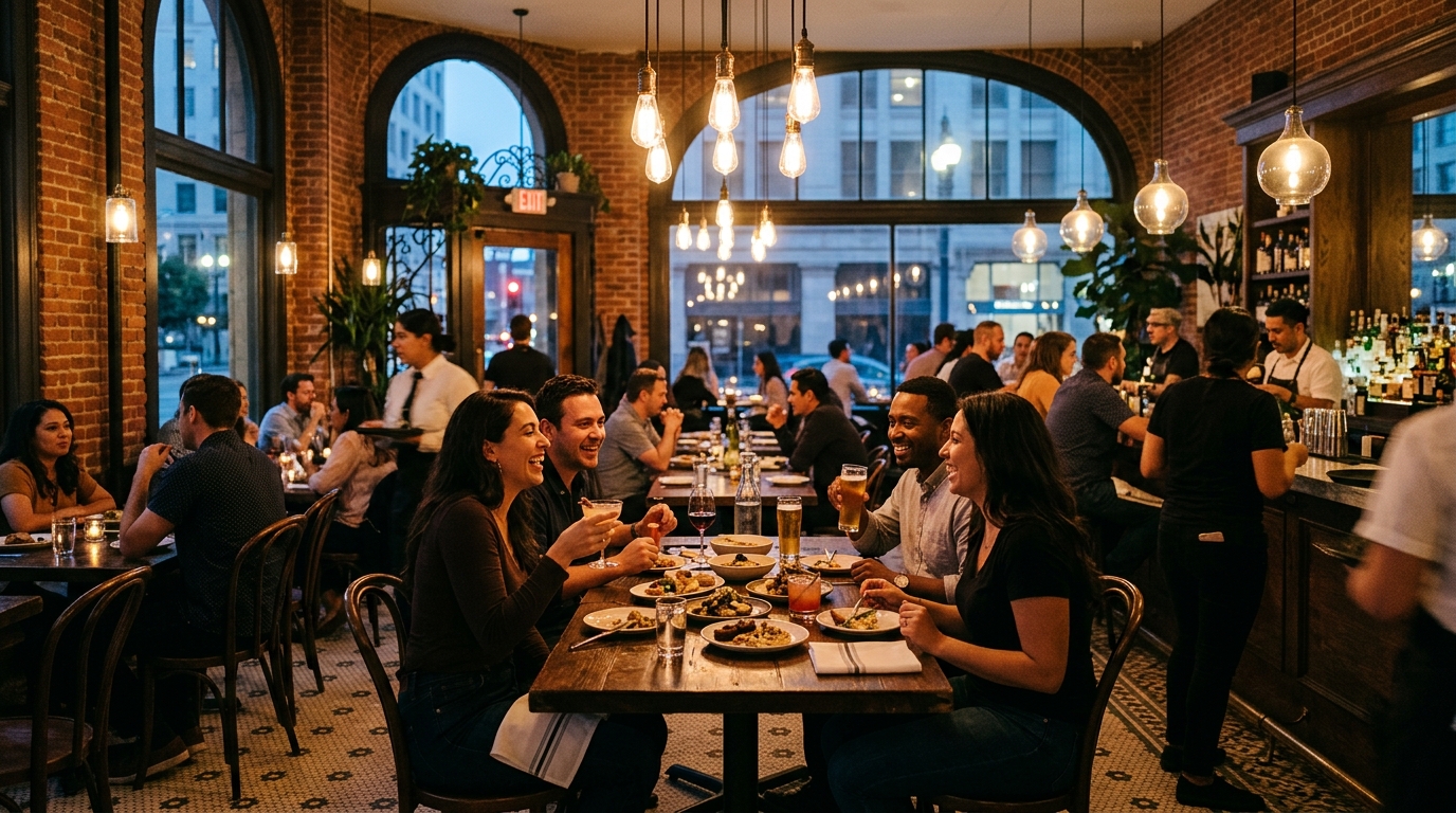 Diners inside a Historic Core restaurant in Downtown Los Angeles