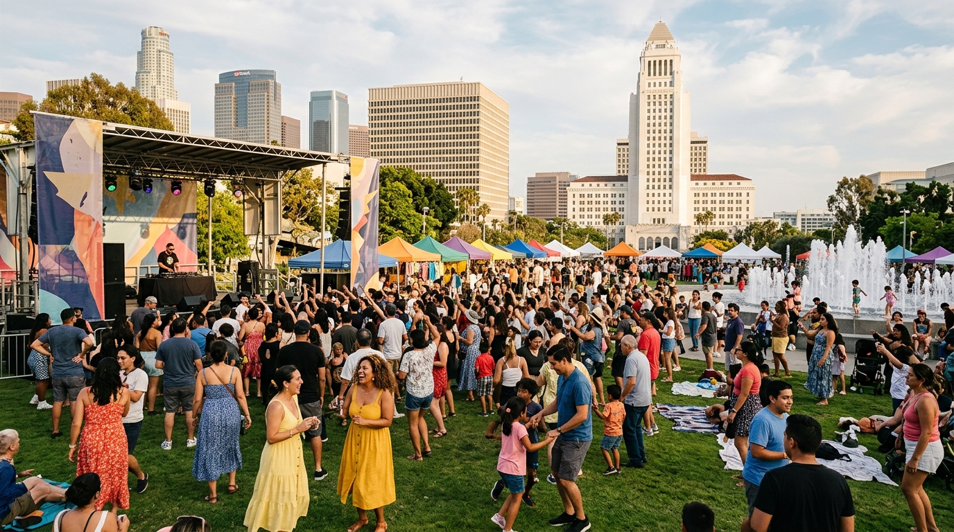 Free outdoor music and dancing at a Downtown Los Angeles park