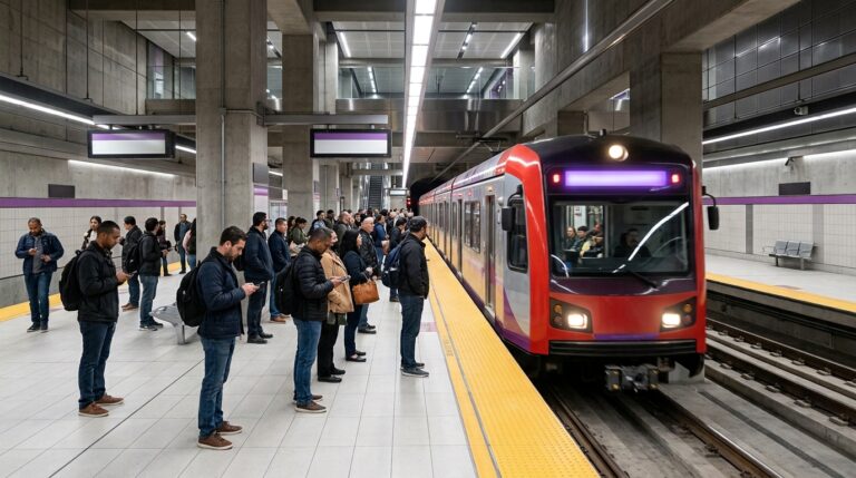 Metro D Line train connecting Downtown Los Angeles with Mid-Wilshire
