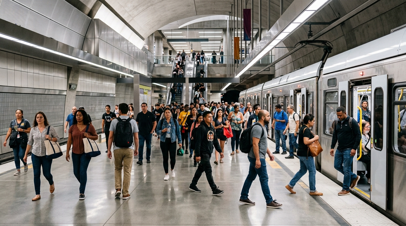 Metro passengers traveling to LA28 events in Downtown Los Angeles