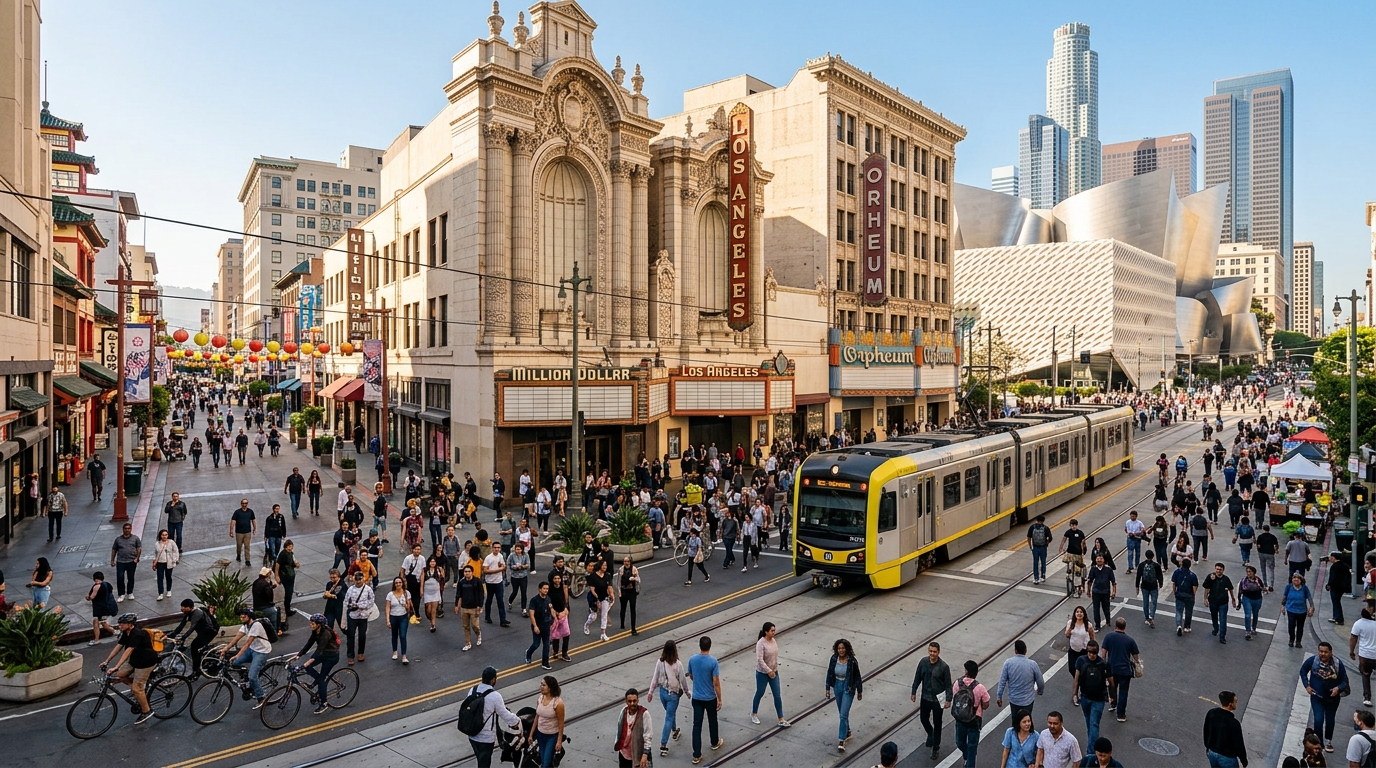 Metro walking route through Little Tokyo, Historic Broadway and Bunker Hill