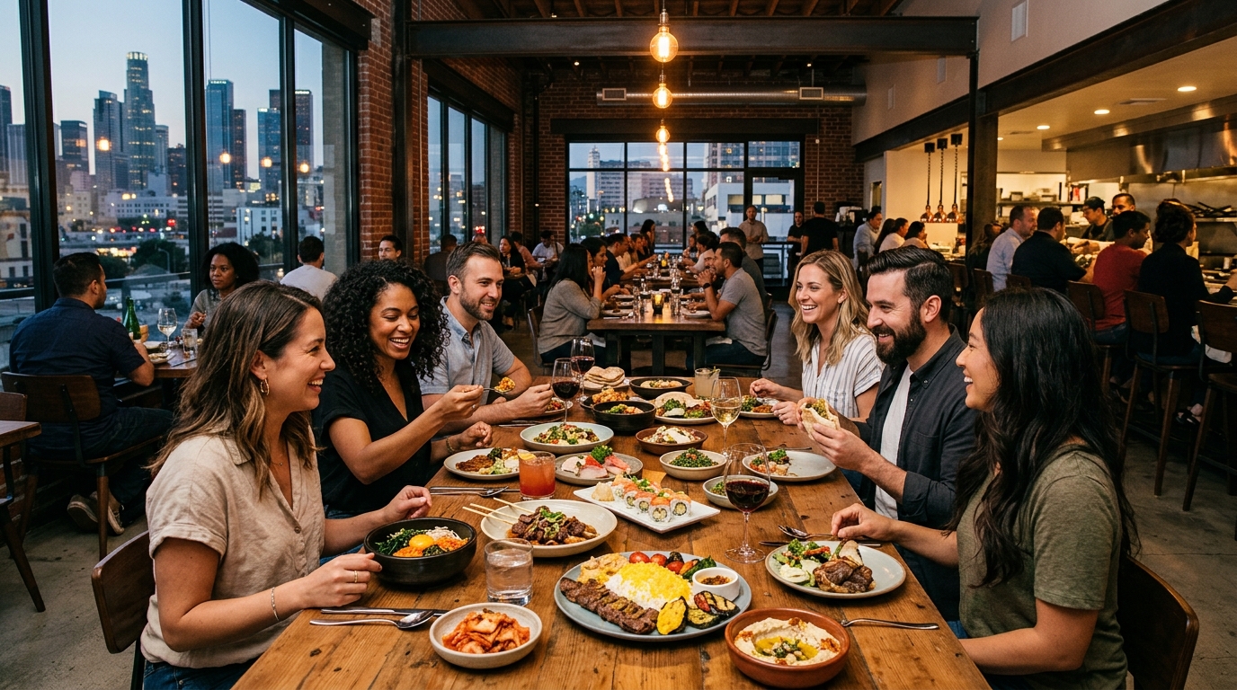 New Downtown Los Angeles restaurant with shared dishes and city views
