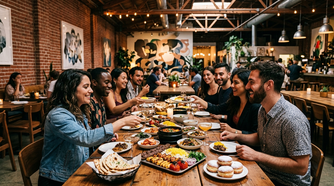 Shared dinner and desserts at a Downtown Los Angeles Arts District restaurant