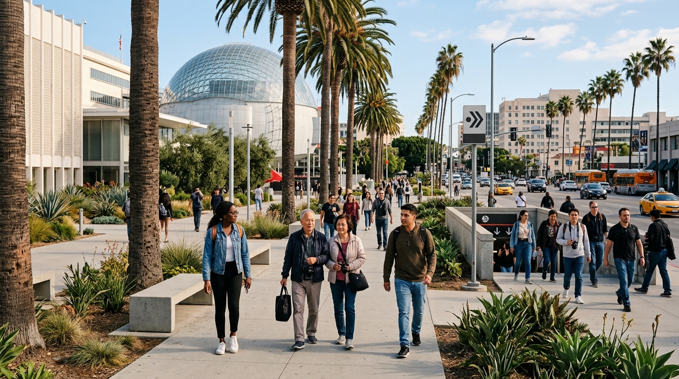 Visitors exploring Miracle Mile from Wilshire Fairfax Station