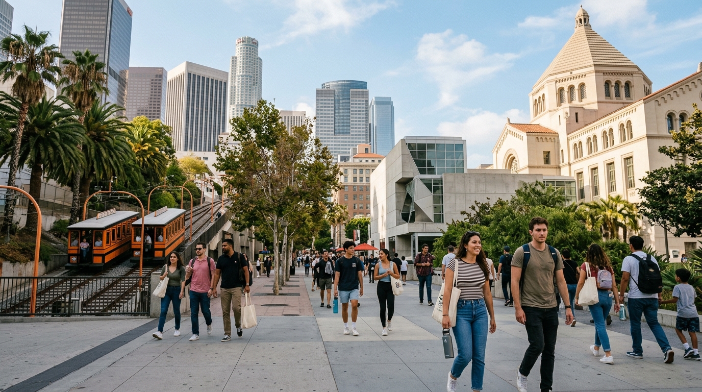 Visitors exploring free museums and historic landmarks in Downtown Los Angeles
